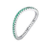Ladies Wedding Band, Middle Finger Rings Wave with Green Round Shape Lab Created Emerald 9K White Gold Size L 1/2