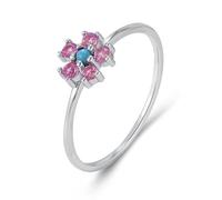 Ladies Wedding Bands White Gold, Promise Ring Matching Flower with Round Shape Lab Created Pink Sapphire Platinum 950 Size V 1/2