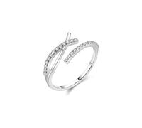 Ladies Wedding Bands White Gold, Ring for Women Love 14K Cross Inlaid Stones with Round Moissanite Size K 1/2