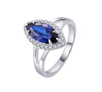 Ladies Wedding Bands White Gold, Vintage Rings Set for Women 14K Elegant with 2.5Ct Blue Marquise Created Sapphire Size R 1/2