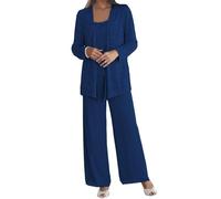 Ladies Wedding Guest Outfits Plus Size Trouser Suits with Jacket 3 Pieces Chiffon Mother of The Bride Outfits Black Size 18