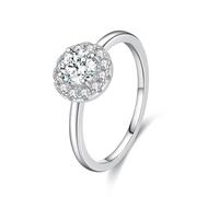 Ladies Wedding Rings, Friendship Rings 0.5Ct Halo Ring with Round Shape Moissanite 9K White Gold Size J 1/2
