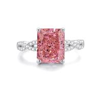 Ladies Wedding Rings, Mother Daughter Rings Elegant 4ct Lab Created Padparadscha Sapphire with Moissanite 14K White Gold Size L 1/2