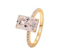 Ladies Wedding Rings, Ring Bands 18K Yellow Gold 4 Claws Rectangle Shaped 6x12mm with 3ct Moissanite Size N 1/2