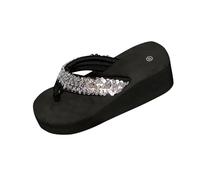 Ladies Wedge flip-flop Sandals, Women’s Trendy Platform Thong Mid Heel Sandals With Glitter Sequin Embellished, Spring Summer Plus Size Comfortable Beach Shoes Flexible sole sizes