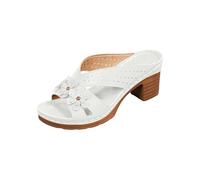 Ladies Wedge Sandal for Block Chunky Heel Flower Strap Hollow Out Black Slide Mules Summer Slip-on Open Toe Comfortable Insole Roman Sandals Footwear Elegant Vacation Beach (White, 5)