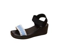 Ladies Wedge Sandals Size 6 Chunky Wide Fit Casual Side Hollow Belt Buckle Flat Bottom Roman Shoes Women's Summer Sandals Fashion Women's Ladies Size 6 In Black (Sky Blue 5)
