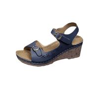Ladies Wedge Sandals Size 7 Arch Supports For Women's Summer New Roman Fish Mouth Thick Bottom Side Buckle One Strap Slope Heel Open Toe Sandals Ladies Black Size 6 Chunky (Blue 7)