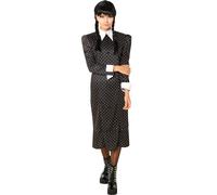 Ladies Wednesday Addams Long Dress Halloween Spooky Womens Fancy Dress Costume
