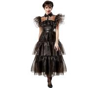 Ladies Wednesday Addams Prom Dress Licensed Halloween Fancy Dress Costume