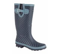 Ladies Wellington Welly Navy Blue Polka Dot Rubber 3 to 8