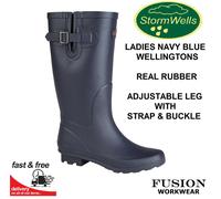 LADIES WELLINGTON,WIDE LEG,SIZE 3-8,COUNTRY,FARM,YARD,HUNTER,BLUE,STORM WELLS