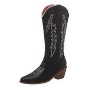 Ladies Western Cowgirl Cowboy Boots for Women Mid Wide Calf Embroidery Sparkly Side Zipper Pointed Toe Fall Boots for Women (Black, 5.5)