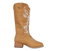 Ladies Western Cowgirl Cowboy Boots for Women Mid Wide Calf Flower Embroidery Square Toe Fall Boots for Women (Rose Gold, 4.5)