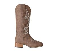 Ladies Western Cowgirl Cowboy Boots for Women Mid Wide Calf Flower Embroidery Square Toe Fall Boots for Women (Coffee, 4)