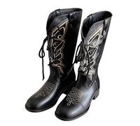 Ladies Western Cowgirl Cowboy Boots for Women Mid Wide Calf Retro Embroidery Ethnic Graphic Lace-up Fall Boots for Women (Black, 6.5)