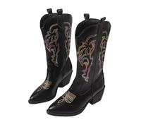 Ladies Western Cowgirl Cowboy Boots for Women Mid Wide Calf Vintage Embroidery Graphic Pointed Toe Fall Boots for Women (Black, 6.5)