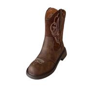 Ladies Western Cowgirl Cowboy Boots for Women Wide Calf Embroidery Pattern Round Toe Back Zipper Booties Fall Ankle Boots for Women (Brown, 5)