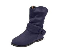 Ladies Western Cowgirl Cowboy Boots for Women Wide Calf Faux Suede Buckle Side Zipper Flat Booties Fall Ankle Boots for Women (Purple, 7)