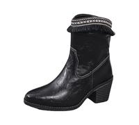Ladies Western Cowgirl Cowboy Boots for Women Wide Calf Fringe Ethnic Knit Snip Toe Booties Fall Ankle Boots for Women (Black, 4.5)