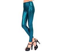 Ladies Wet Look Mermaid Leggings Womens Metallic Crazy Fish Scale Skinny Pants #(Cyan Leggings#Medium UK 10#Womens)