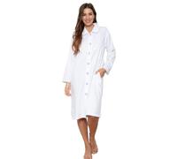 Ladies White Cotton Housecoat Nightdress Robe Dressing Gown Button Front Superfine Shadow Stripe 100% Cotton (Medium)