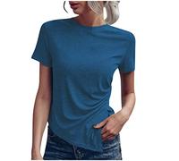 Ladies White Cotton Shirt Women's Tops Summer Solid Color Casual Crew Neck T Shirt Fashion Asymmetric Hem Loose Fit Shirt Short Sleeves Womens Clothing Sale Clearance UK