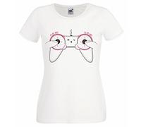 Ladies White Play Me Games Controller Funny Female Gamer T-Shirt [L]