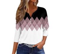 Ladies White Shirt Plus Size Summer Striped Henley Neck 3/4 Sleeve Blouse Elegant Daily Work Tunic Lightning Deals of Today Prime