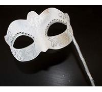 LADIES WHITE & SILVER CRYSTAL JEWELLED EYES VENETIAN MASQUERADE CARNIVAL PARTY EYE BALL MASK ON A STICK