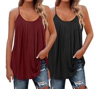 ladies white t shirt 2 Pack Women's Summer Tank Tops Plus Size Ladies Sleeveless Vests Tanks Top Loost Fit Spaghetti Strap Casual Shirts Vest Blouses Camisole (Wine, L)