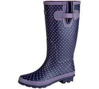 Ladies WIDE Calf Wellies Wellington Boots Plus Extra Comfort Memory Foam Insoles, (UK 7, Mauve Polka Dot)