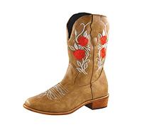 Ladies Wide Calf Western Cowboy Boots Low Heeled Wide Calf Western Cowboy Boots Knee High Pointed Toe Cowboy Boots with Zipper Sparkly Long Boots Fall Winter Boots for Formal Work Occasion Brown