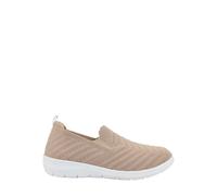 Amber Ladies Wide EE Fit Slip On Shoes Knit Fabric Trainers with Flexisole Beige 5