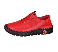 Ladies Wide Fit Leather Loafer - Classic Moccasins Wedge Heels Nursing Shoes Breathable Comfy Casual Slip-On Loafers All Seasons Lightweight Driving Walking Loafers Work Office Dress Shoes Red