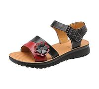Ladies Wide Fit Sandals Supportive Sandals Women 2023 New Summer Outwear Middle Flat Bottom Hook Loop Elderly Soft Sole Anti Slip Slippers Green Sandals Size 7 Ladies Comfort Sandals Size 8 (Black, 5)