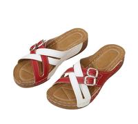 Ladies Wide Fit Sandals,Women's Casual Strap Slide Sandals Open Toe Mouth Design Comfortable Indoor Outdoor Relaxation Slippers Red