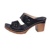 Ladies Wide Fit Shoes New Round Head Hollow One Line Buckle Fashionable European And American Style Large Size Women's High Heel Casual Sandals Girls Slippers Size 2 (Black, 6)