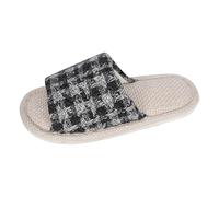 Ladies Wide Fit Slippers Mens Womens Memory Foam Anti-Skid Cotton and linen House Shoes Basic Slip-On Soft Outdoor Indoors Home Slippers Black UK Size 6