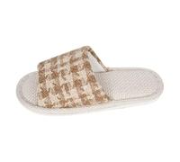 Ladies Wide Fit Slippers Mens Womens Memory Foam Anti-Skid Cotton and linen House Shoes Basic Slip-On Soft Outdoor Indoors Home Slippers Brown UK Size 7