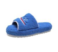Ladies Wide Fit Slippers Mens Womens Memory Foam Indoors & Outdoor Anti-Slip Comfort Bathroom Shoes Plush Fleece Lined Lightweight Slip-On Bathroom Slippers Blue UK Size 5.5