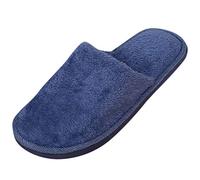 Ladies Wide Fit Slippers Mens Womens Memory Foam Soft Non-Slip Autumn Winter Bathroom Slippers Fleece Lined Classic Indoors Outdoor Home Shoes Navy UK Size 6.5/7