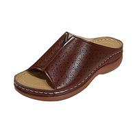 Ladies Wide Fit Wedge Sandals Platform Slip on Sandals Open Toe Orthopedic Comfy Backless Mule Sandals |Womens Tan Wedge Mule Sandal Sale Hot Size 5#3#_Brown