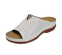 Ladies Wide Fit Wedge Sandals Platform Slip on Sandals Open Toe Orthopedic Comfy Backless Mule Sandals |Womens Tan Wedge Mule Sandal Sale Hot Size 5.5#3#_White
