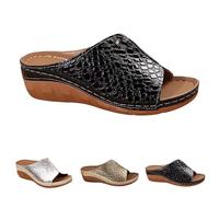 Ladies Wide Fit Wedge Sandals Platform Slip on Sandals Open Toe Orthopedic Comfy Backless Mule Sandals |Womens Tan Wedge Mule Sandal UK 4#1#_Black