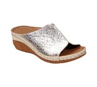Ladies Wide Fit Wedge Sandals Platform Slip on Sandals Open Toe Orthopedic Comfy Backless Mule Sandals |Womens Tan Wedge Mule Sandal UK 4#1#_Silver