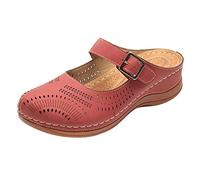 Ladies Wide Fitting Sandals Shoes Women Sandals Women's European And American Retro Foreign Trade Large Size Hollow Light Soft Sole Casual Shoes Arch Supports For Womens Slip On (Red, 6)
