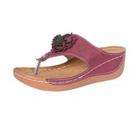 Ladies Wide Fitting Slippers Casual Fashion with and Thick Soles in The Heel Thick Bottom Slope with Slippers Ladies Flip Flops Size 4 (Wine, 7.5)