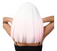 Ladies wig long straight hair chemical fiber vacation white powder gradient wig head covering