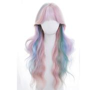 Ladies Wig Multi-color Mixed Color Wigs Long Curly Hair with Bangs Full Headpiece Creative Highlights Design Wig Lace Wigs